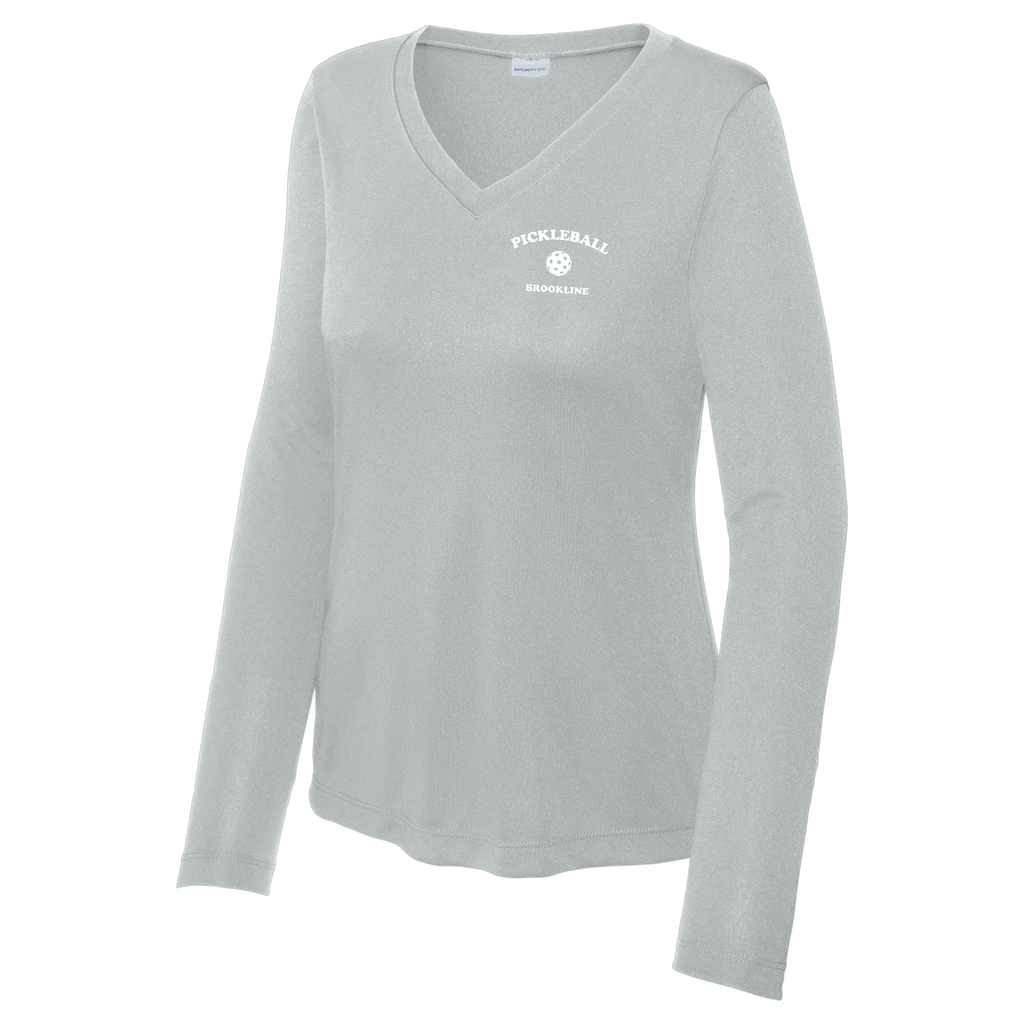 Brookline Womens Performance Long Sleeve V Neck Shirt Small Logo