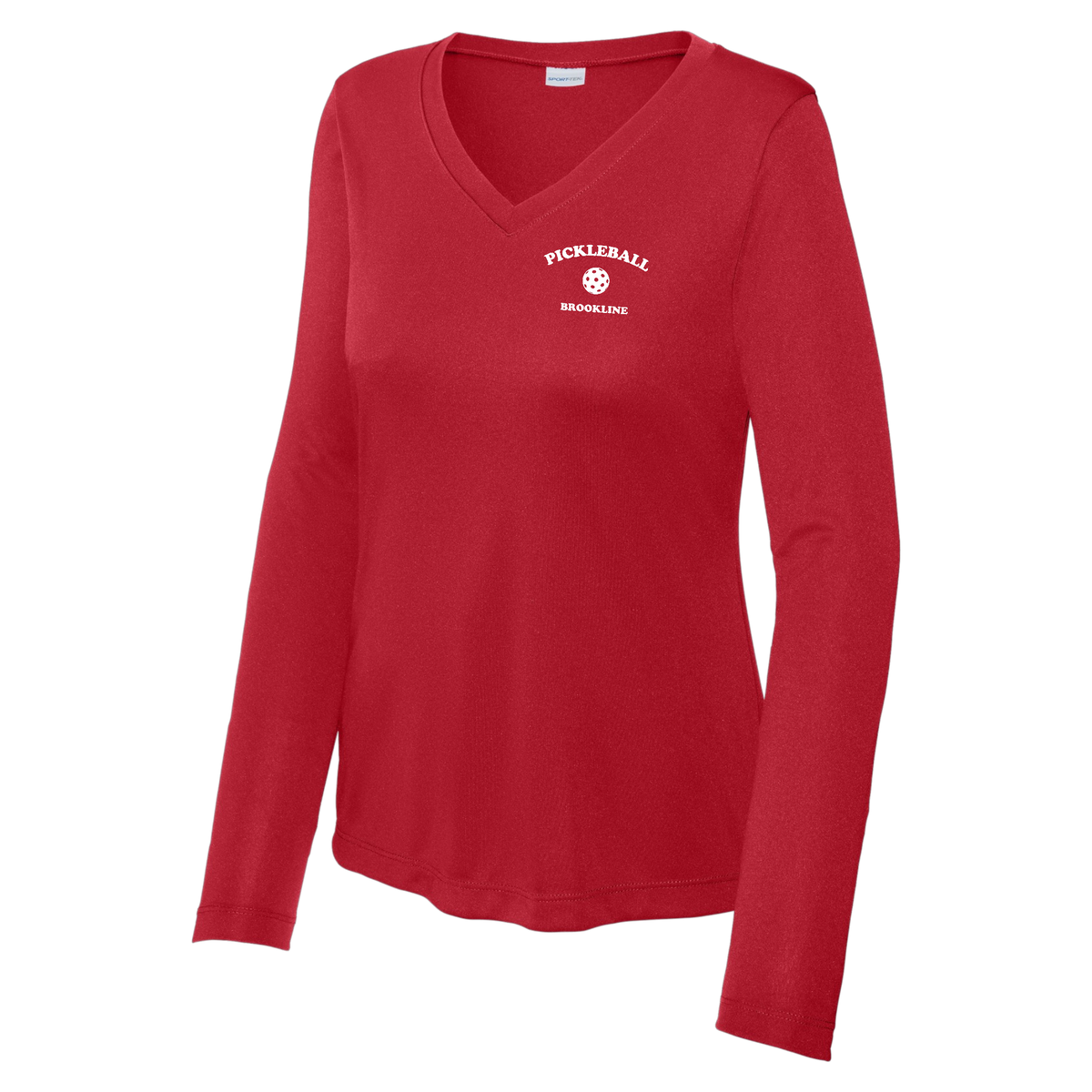 Brookline Womens Performance Long Sleeve V Neck Shirt Small Logo