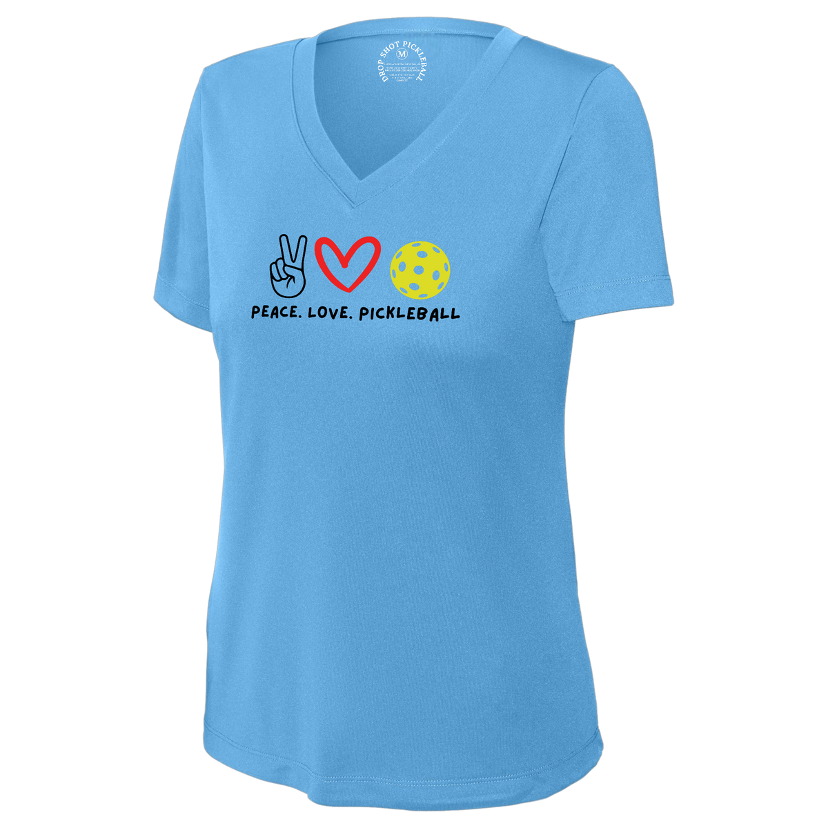Peace Love Womens Short Sleeve V Neck Performance