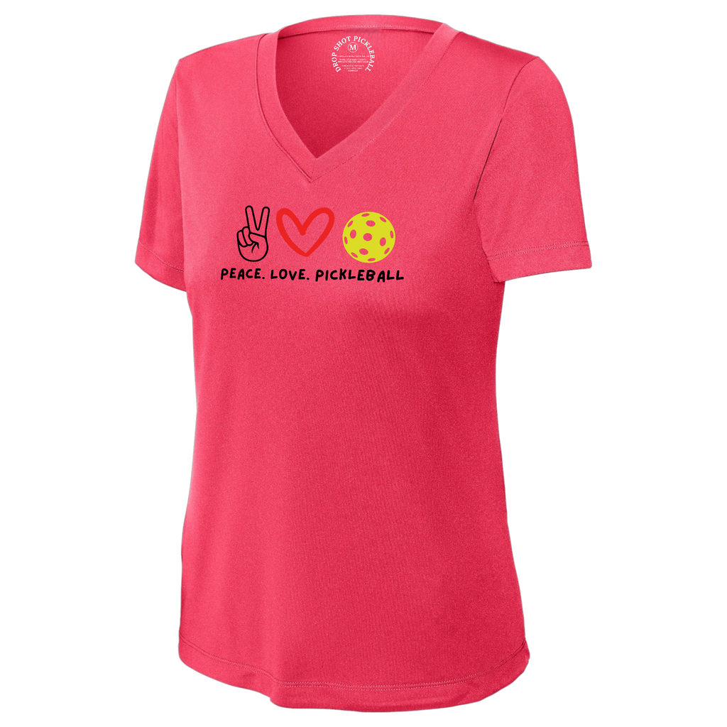 Peace Love Womens Short Sleeve V Neck Performance