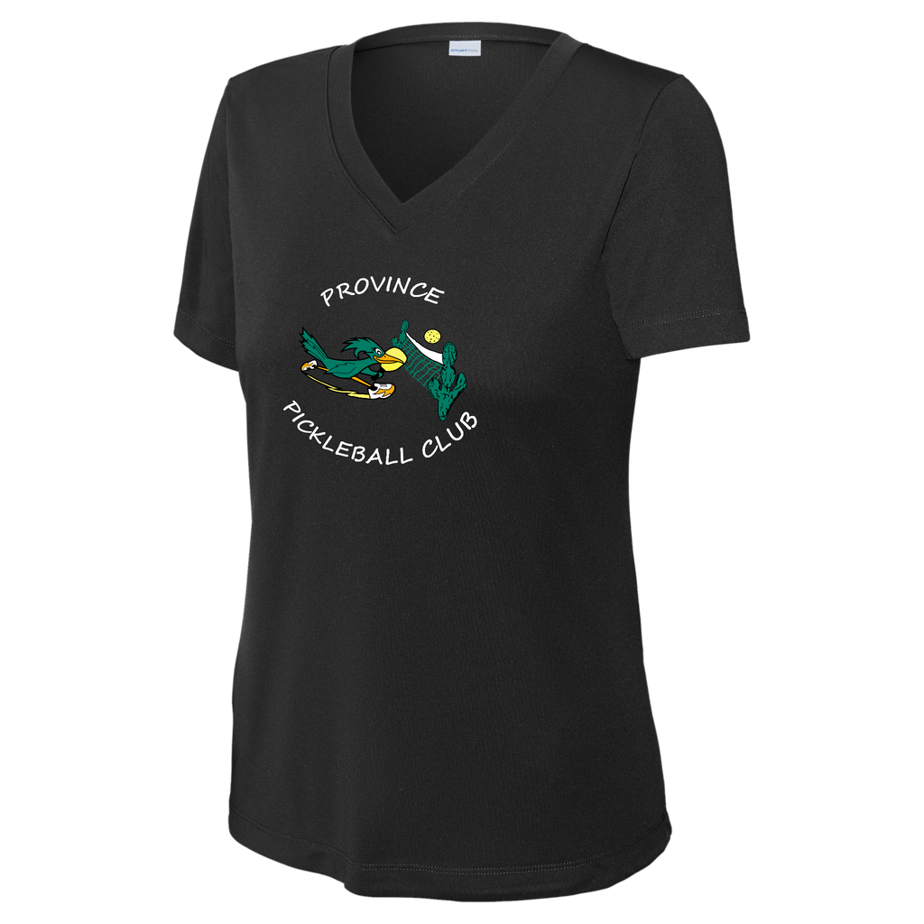 Province Womens Short Sleeve V Neck Performance Large Logo