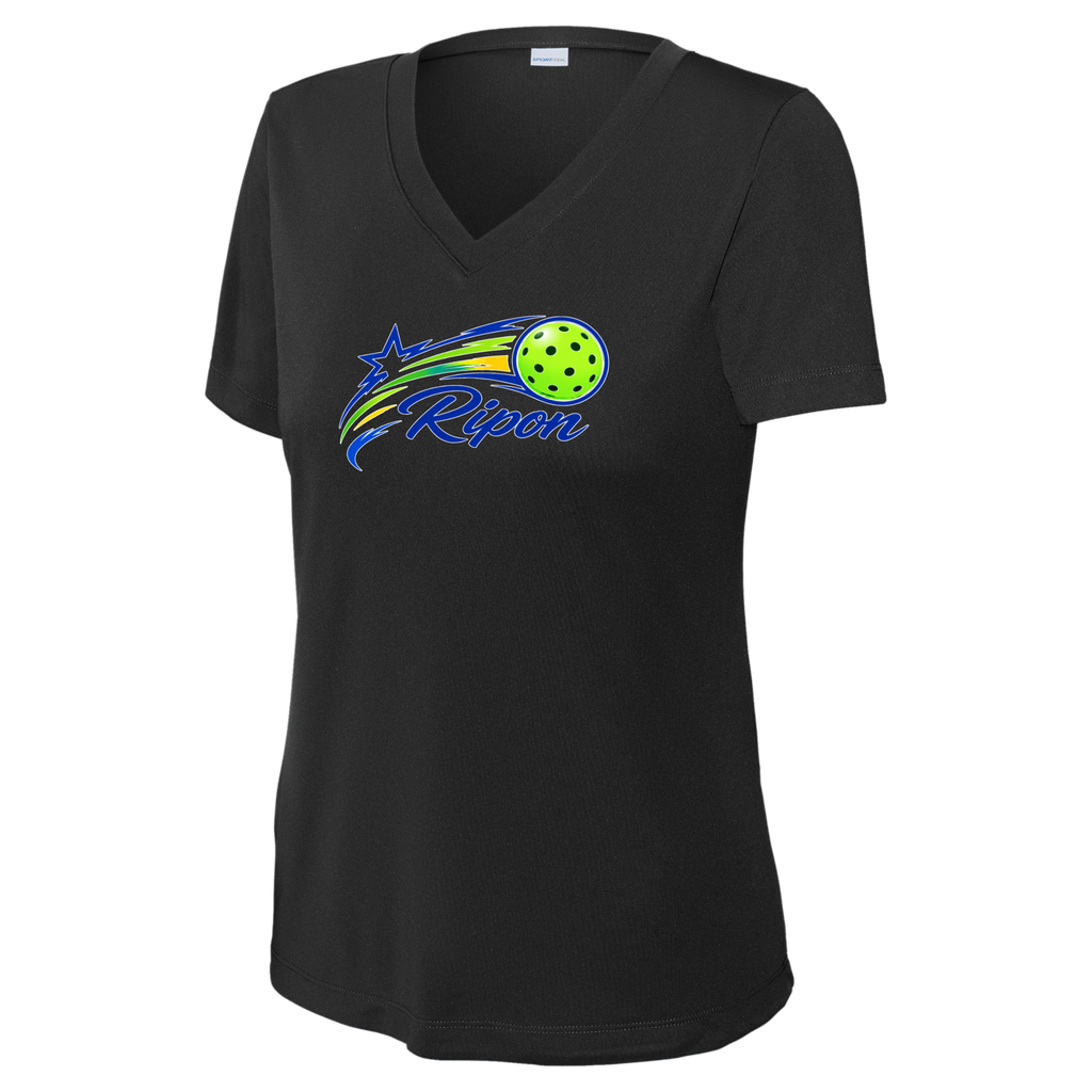 Ripon Womens Short Sleeve V Neck Performance Large Logo