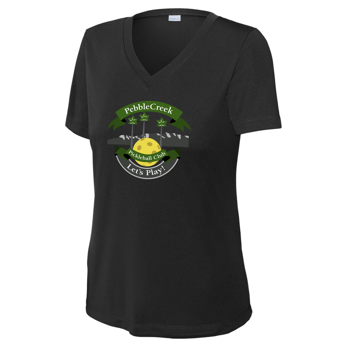PebbleCreek Womens Short Sleeve V Neck Performance Large Main Logo
