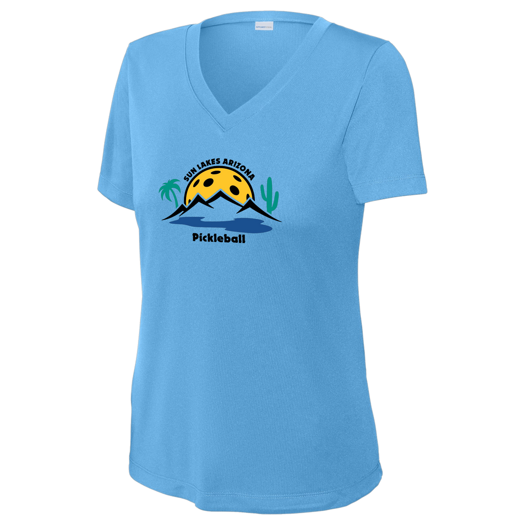 Sun Lakes Womens Short Sleeve V Neck Performance Large Logo