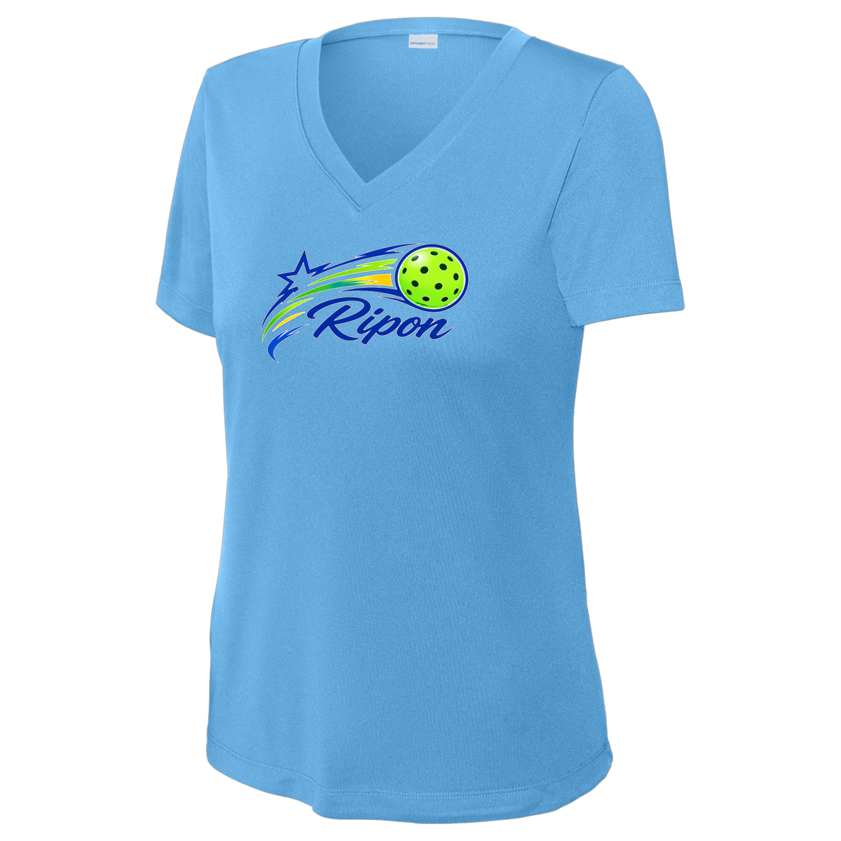 Ripon Womens Short Sleeve V Neck Performance Large Logo