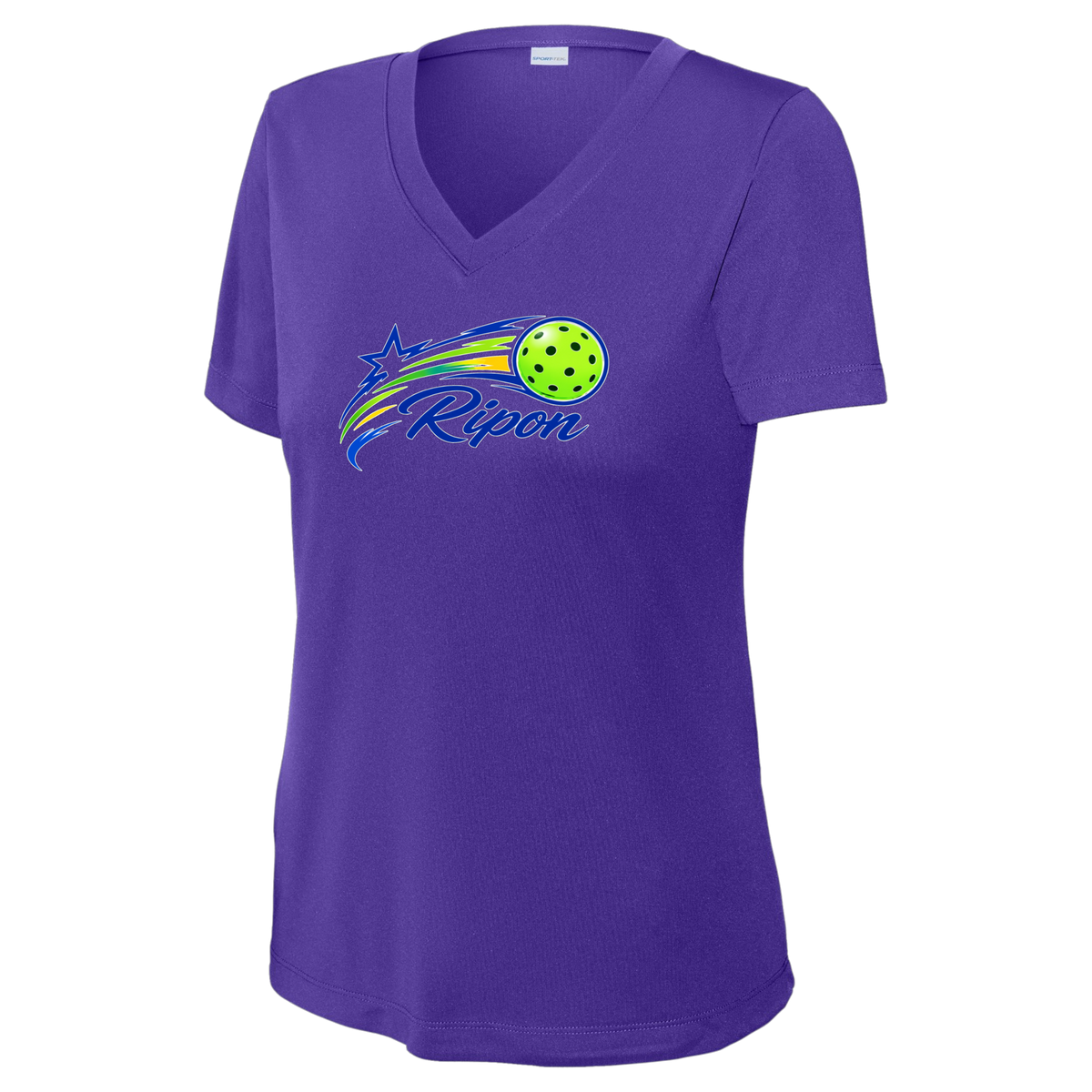 Ripon Womens Short Sleeve V Neck Performance Large Logo