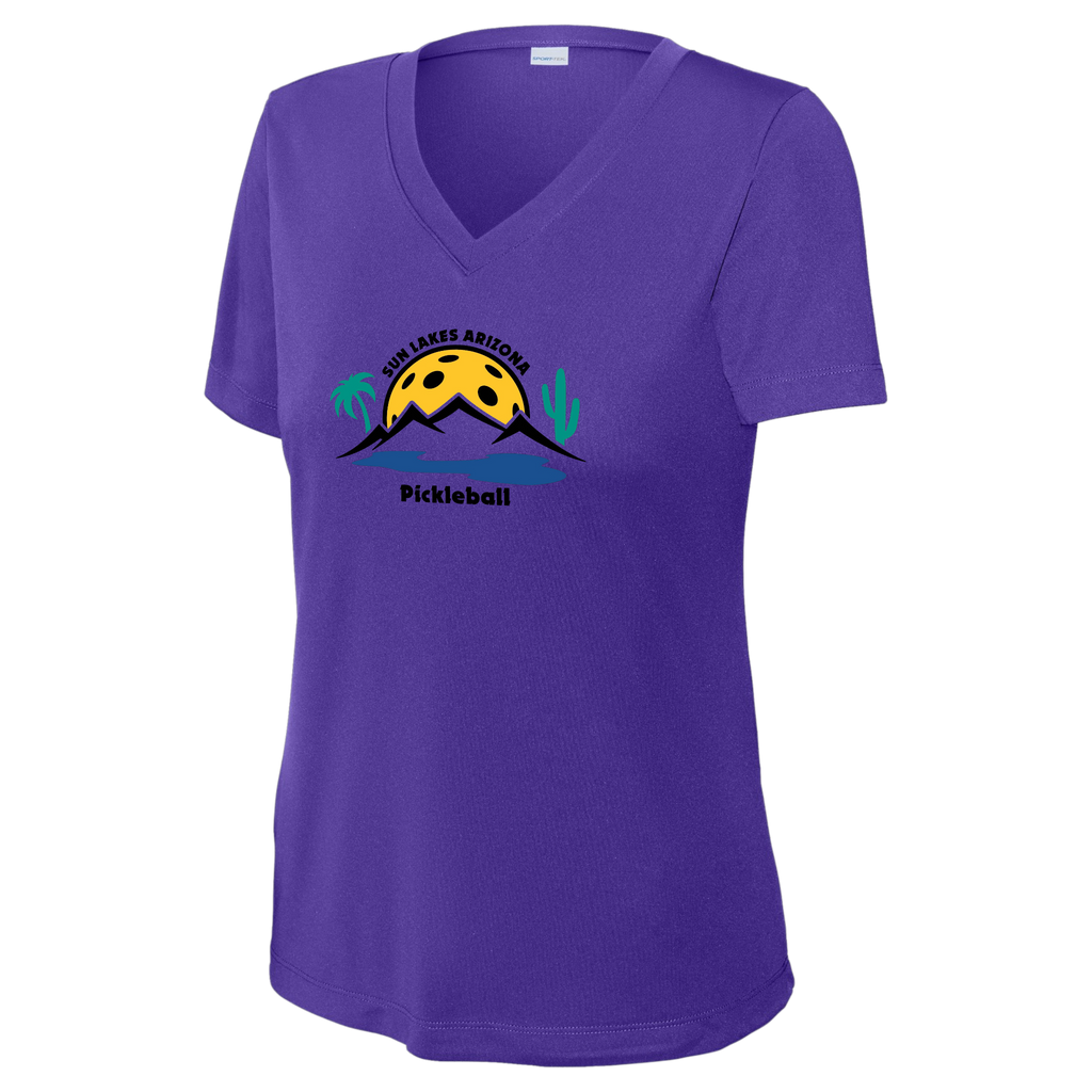 Sun Lakes Womens Short Sleeve V Neck Performance Large Logo