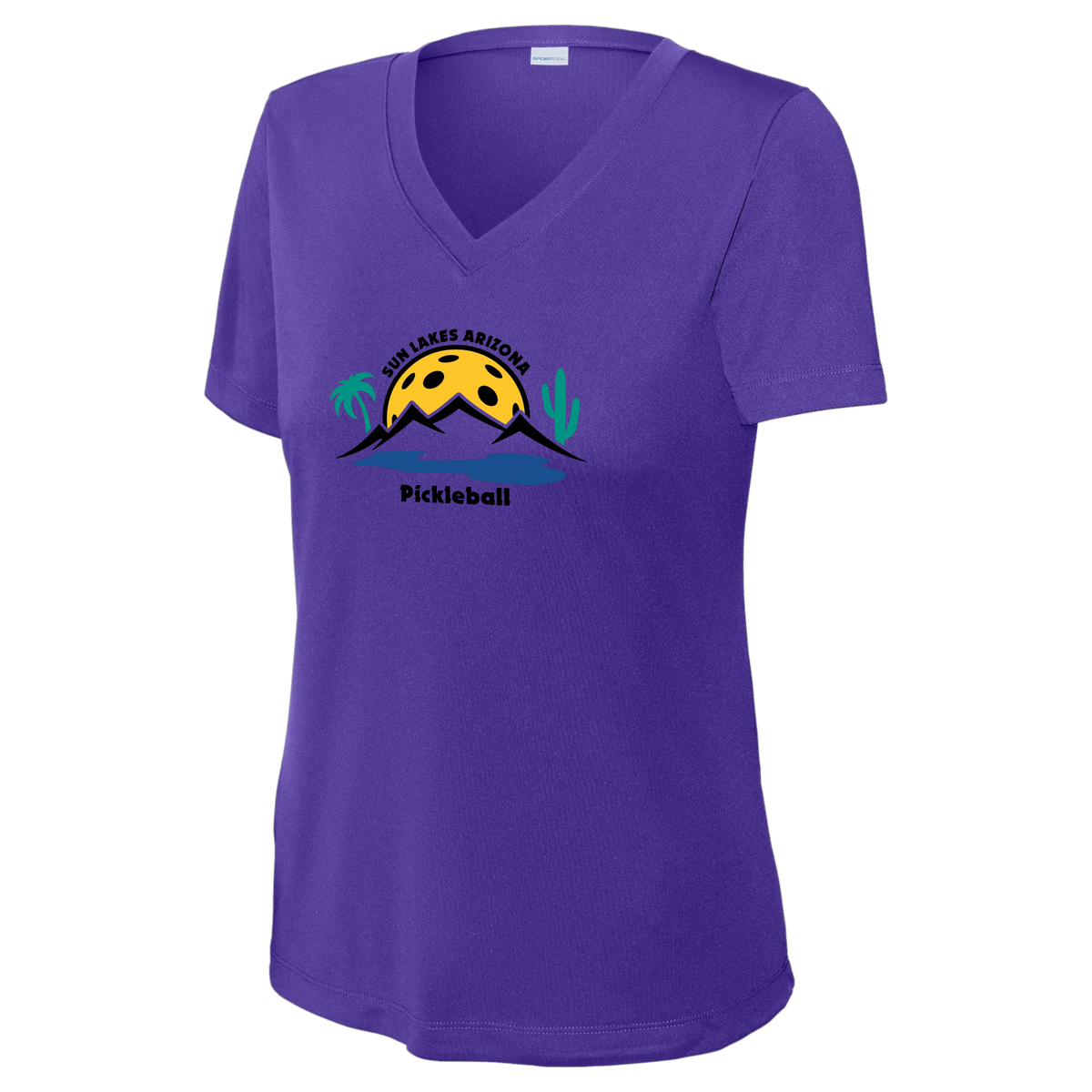 Sun Lakes Womens Short Sleeve V Neck Performance Large Logo