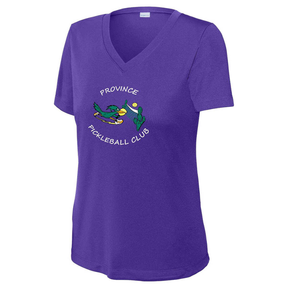 Province Womens Short Sleeve V Neck Performance Large Logo