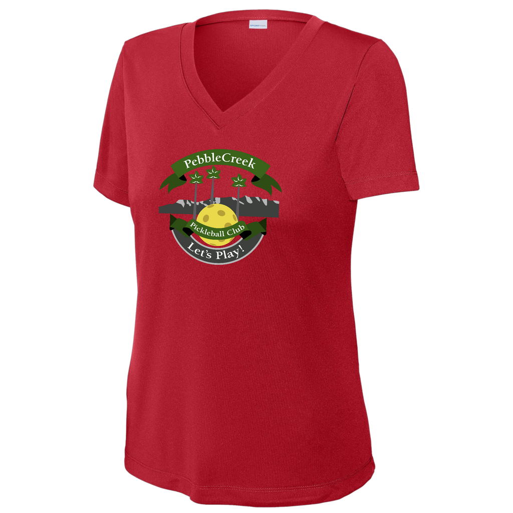 PebbleCreek Womens Short Sleeve V Neck Performance Large Main Logo