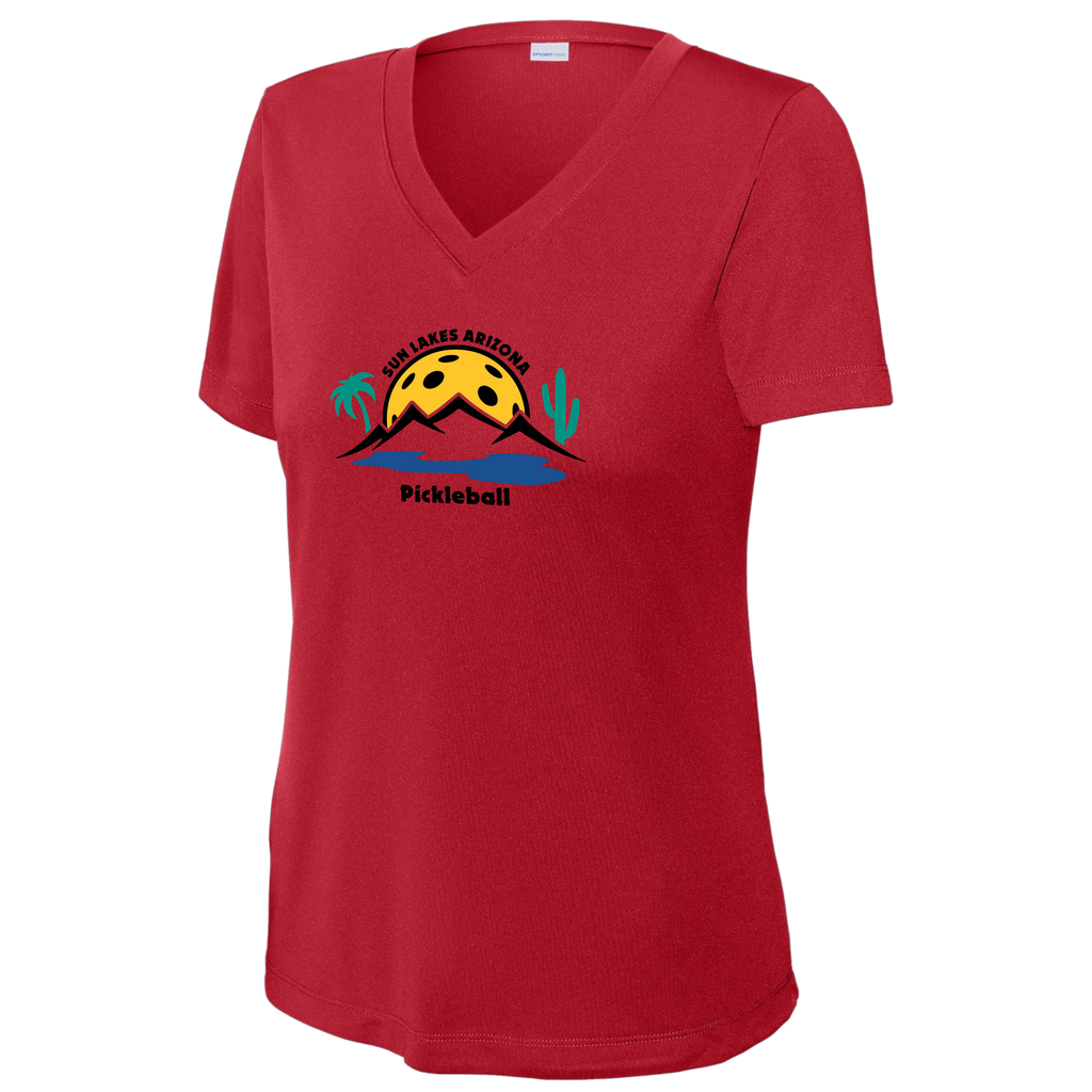 Sun Lakes Womens Short Sleeve V Neck Performance Large Logo