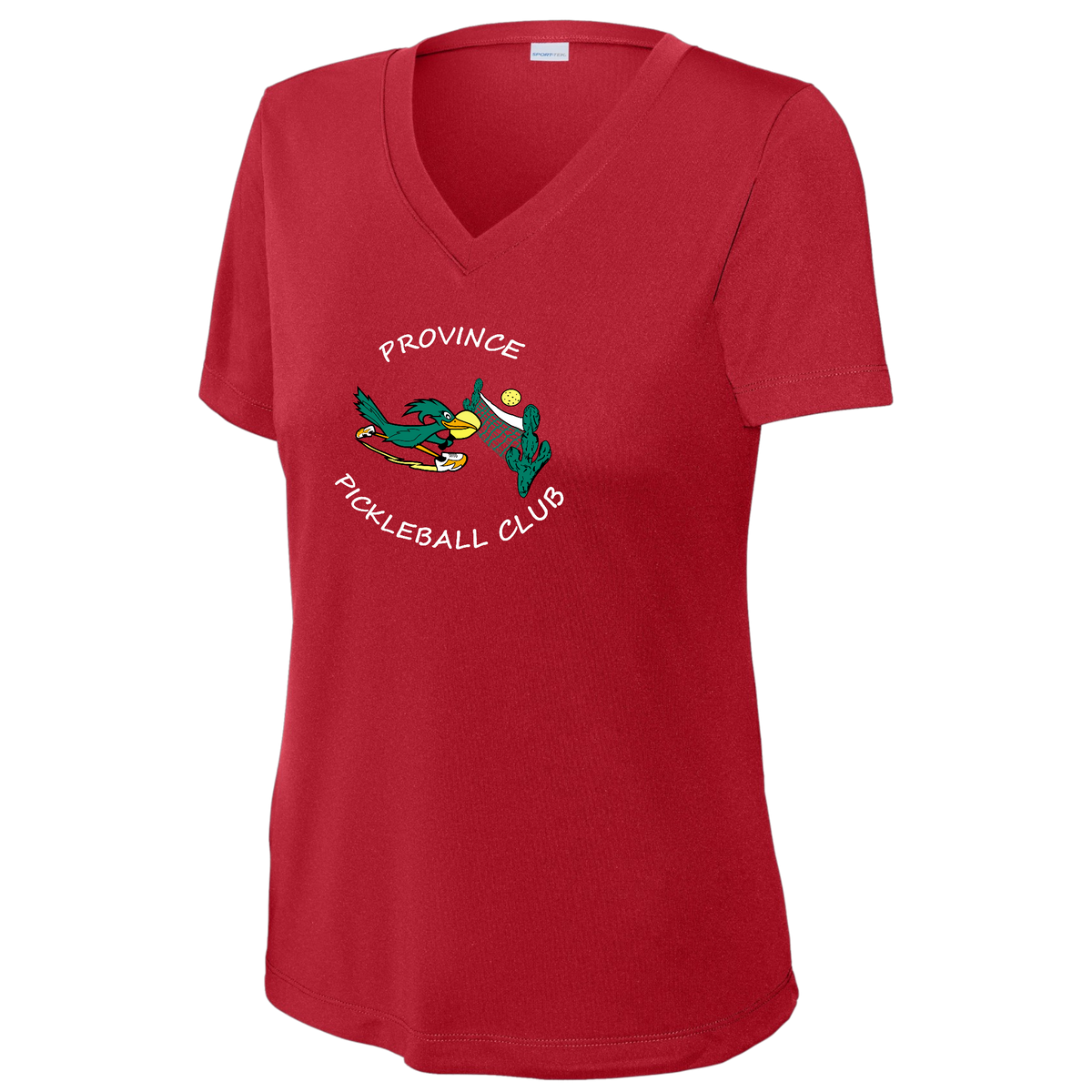 Province Womens Short Sleeve V Neck Performance Large Logo