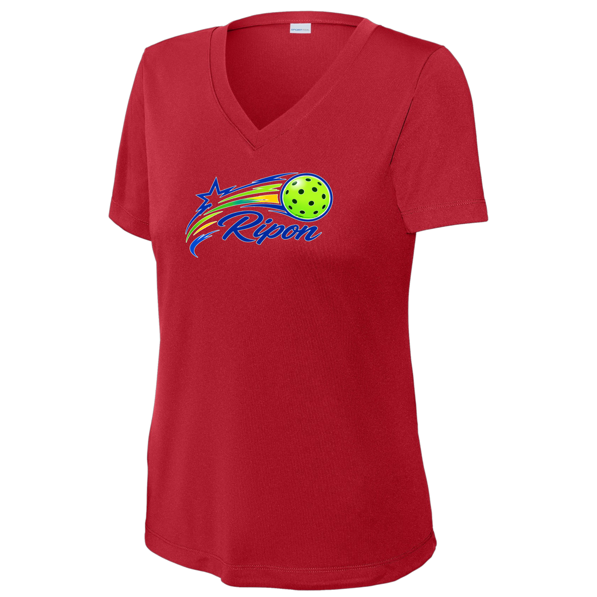 Ripon Womens Short Sleeve V Neck Performance Large Logo