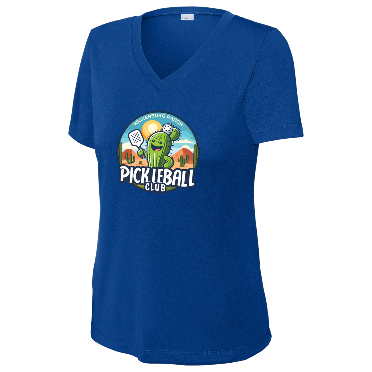 Wickenburg Womens Short Sleeve V Neck Performance Large Logo
