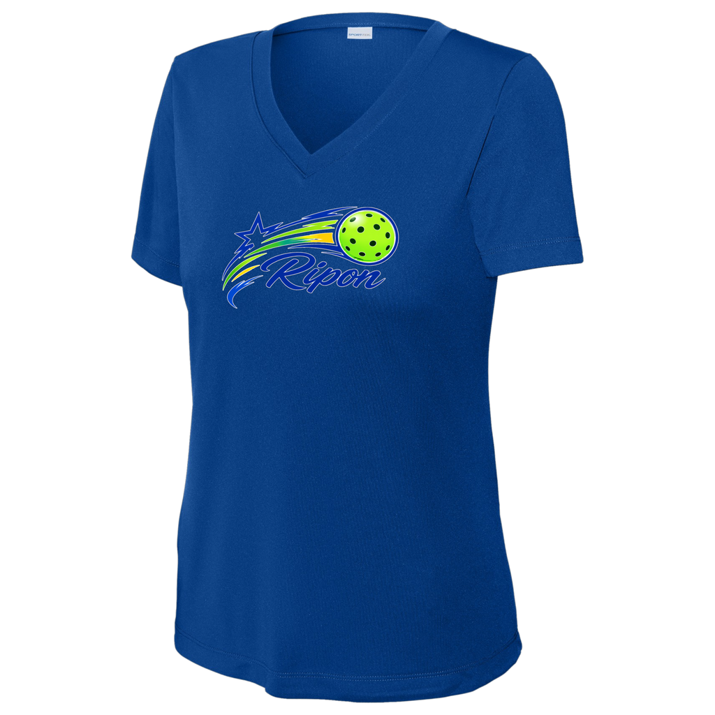 Ripon Womens Short Sleeve V Neck Performance Large Logo