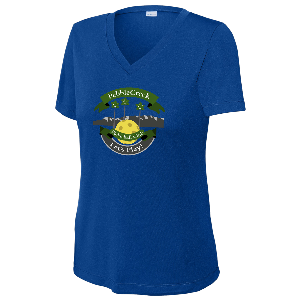 PebbleCreek Womens Short Sleeve V Neck Performance Large Main Logo