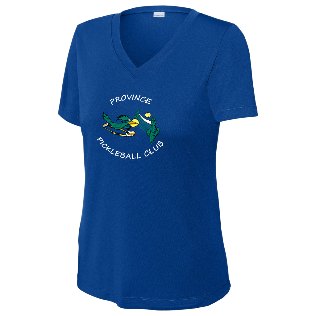 Province Womens Short Sleeve V Neck Performance Large Logo