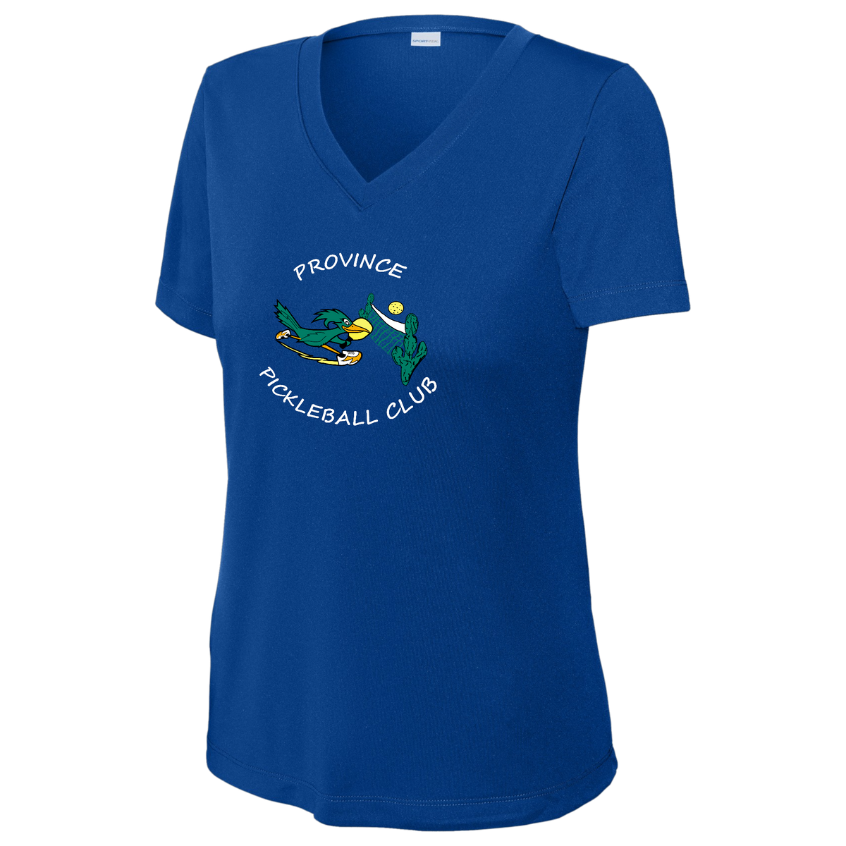 Province Womens Short Sleeve V Neck Performance Large Logo