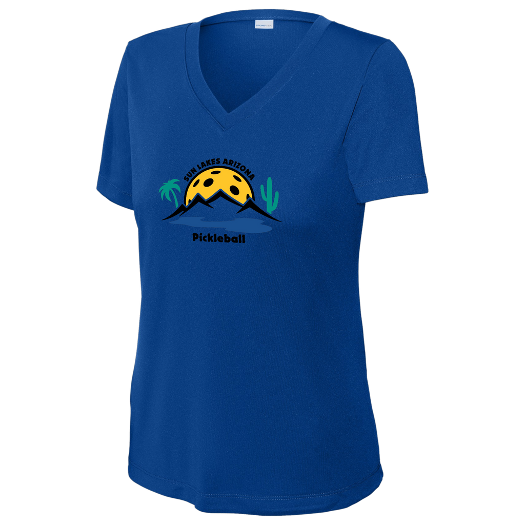 Sun Lakes Womens Short Sleeve V Neck Performance Large Logo