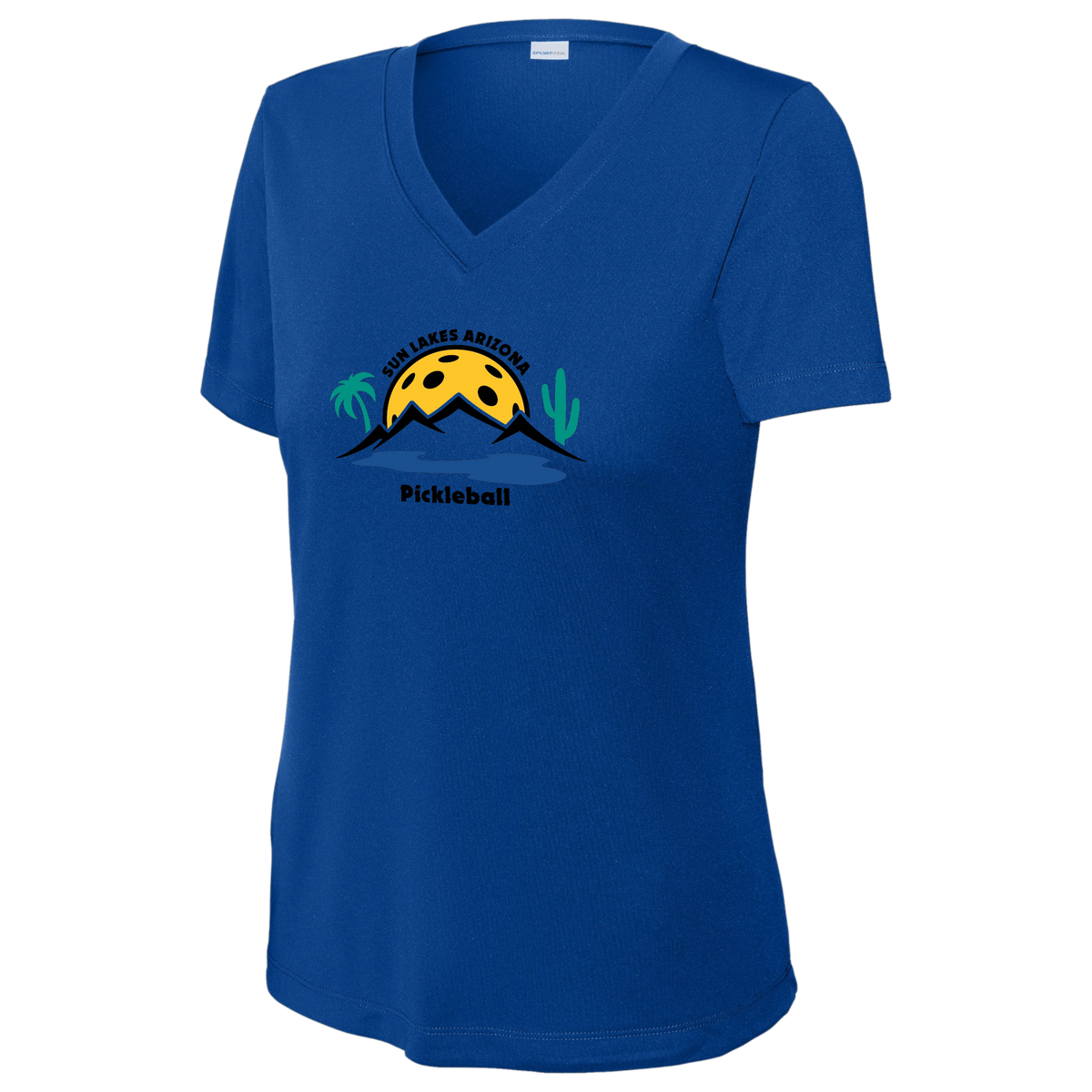 Sun Lakes Womens Short Sleeve V Neck Performance Large Logo
