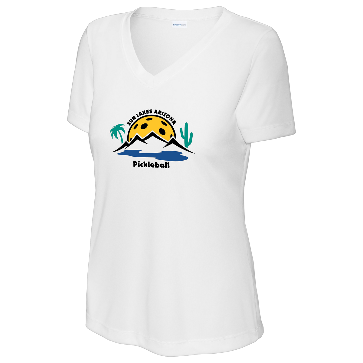 Sun Lakes Womens Short Sleeve V Neck Performance Large Logo
