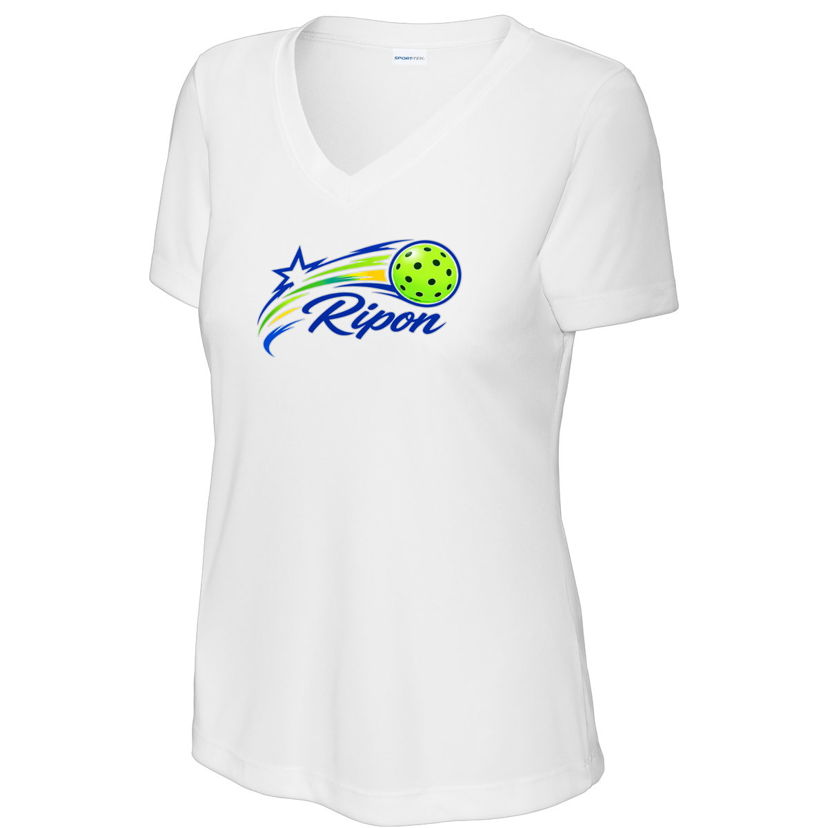 Ripon Womens Short Sleeve V Neck Performance Large Logo