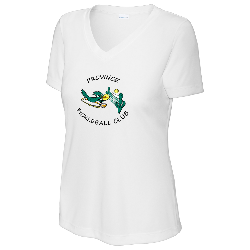 Province Womens Short Sleeve V Neck Performance Large Logo