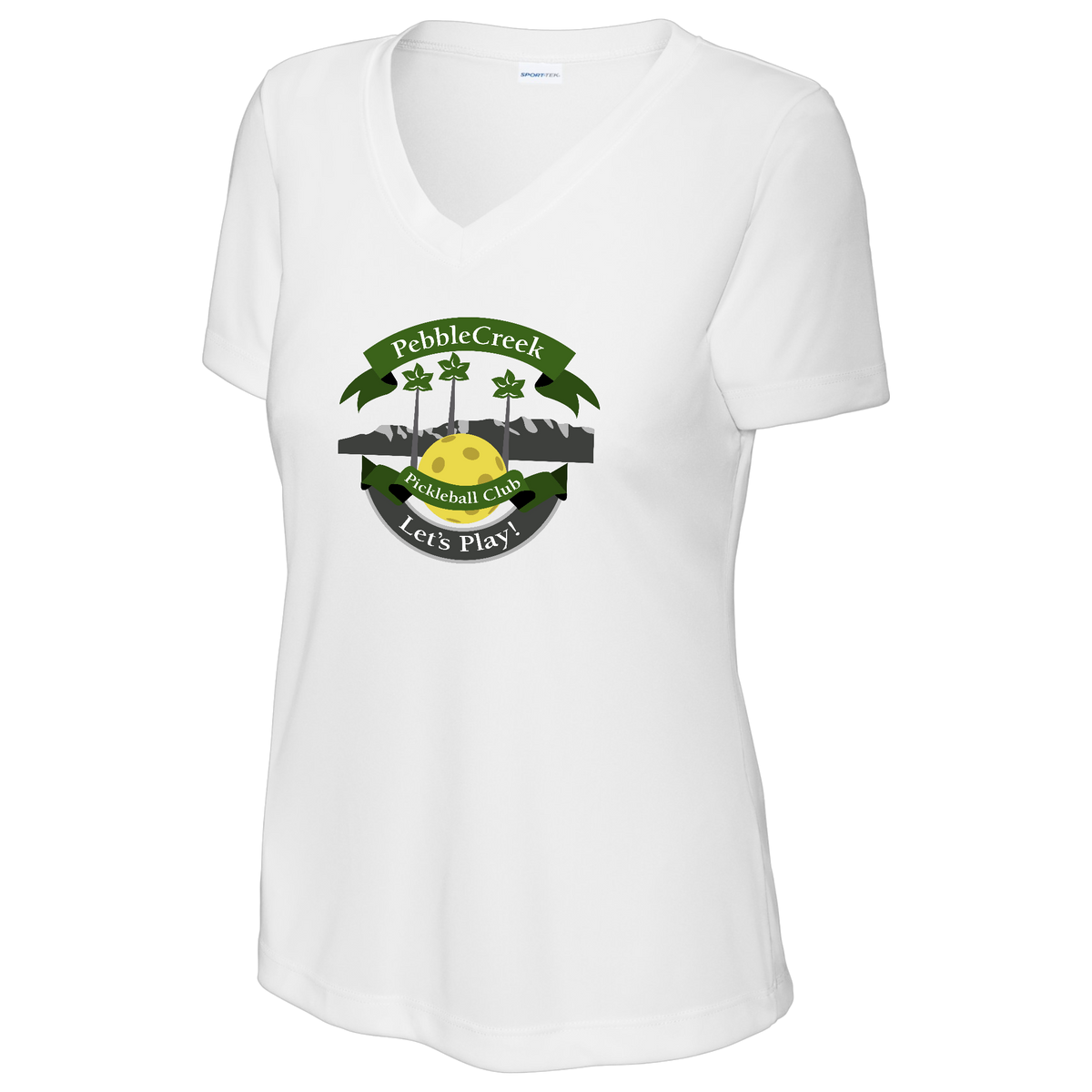 PebbleCreek Womens Short Sleeve V Neck Performance Large Main Logo