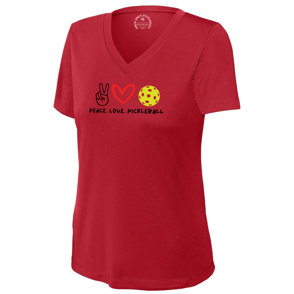 Peace Love Womens Short Sleeve V Neck Performance