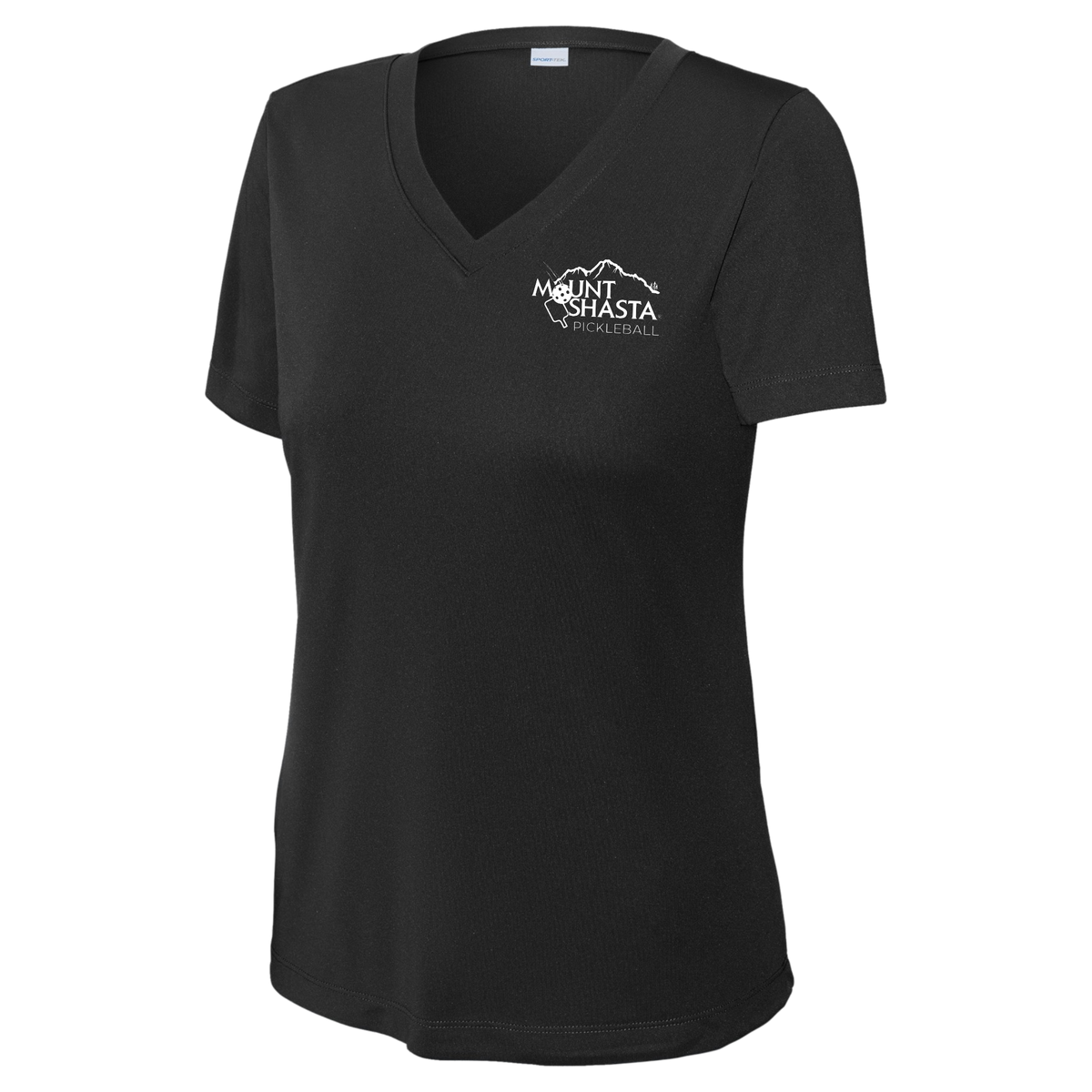 Shasta Womens Short Sleeve V Neck Performance Small Main Logo