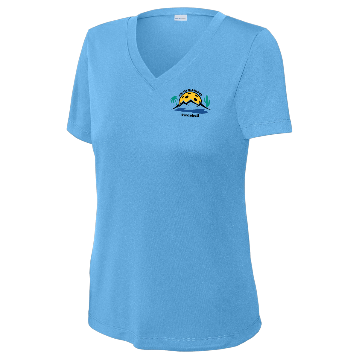 Sun Lakes Womens Short Sleeve V Neck Performance Small Logo
