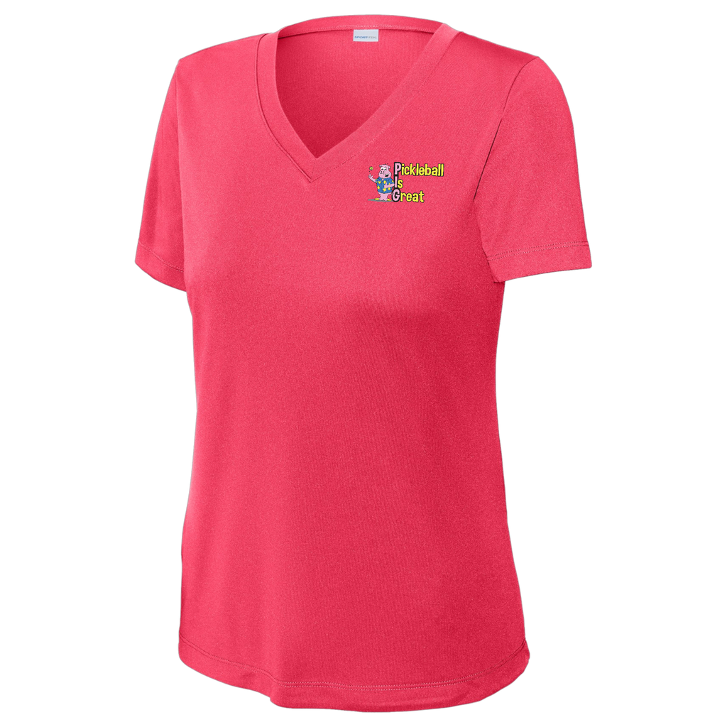 Pickleball is Great V Neck Performance Front and Back Logos