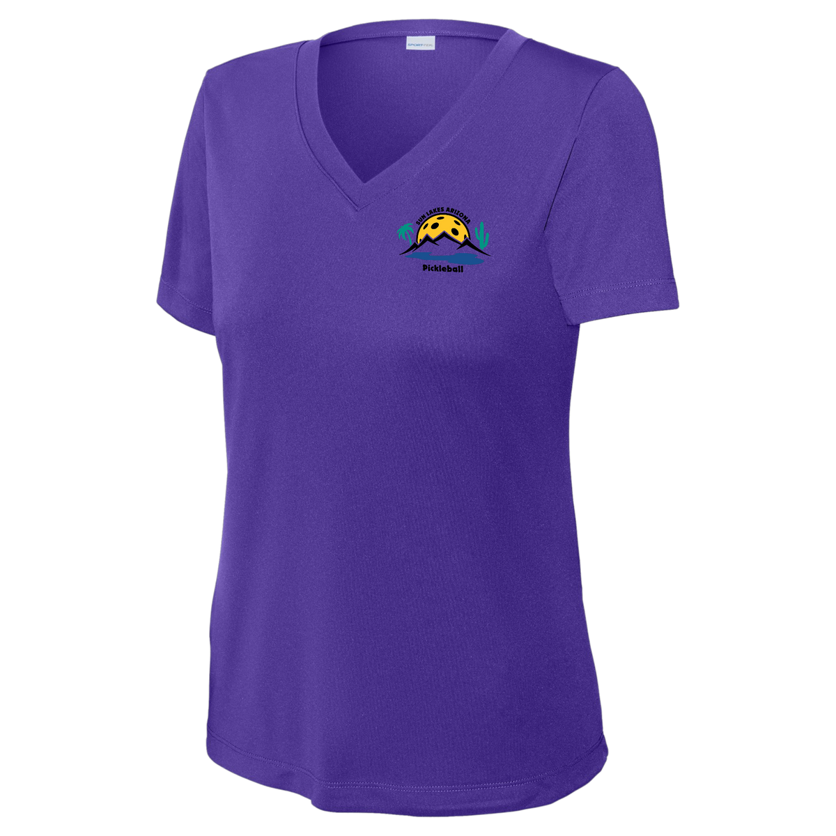 Sun Lakes Womens Short Sleeve V Neck Performance Small Logo