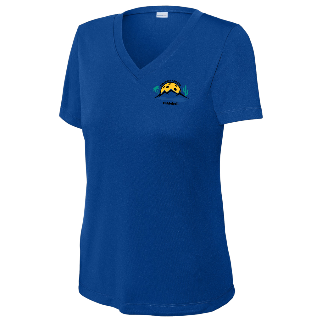 Sun Lakes Womens Short Sleeve V Neck Performance Small Logo