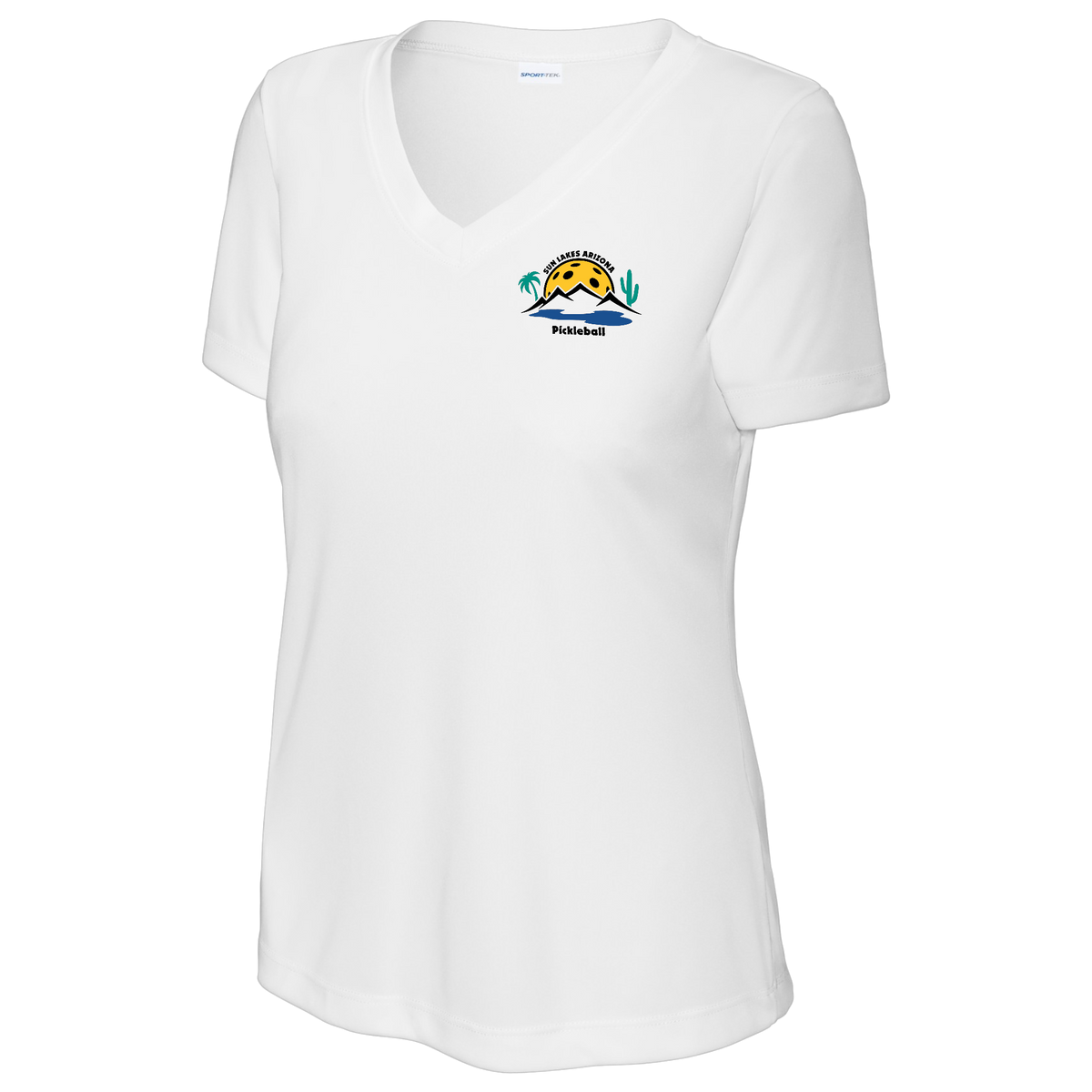 Sun Lakes Womens Short Sleeve V Neck Performance Small Logo