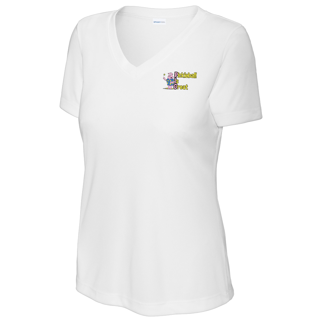 Pickleball is Great V Neck Performance Front and Back Logos