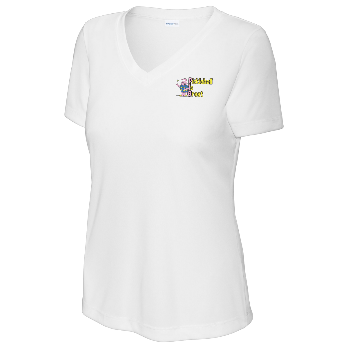 Pickleball is Great V Neck Performance Front and Back Logos