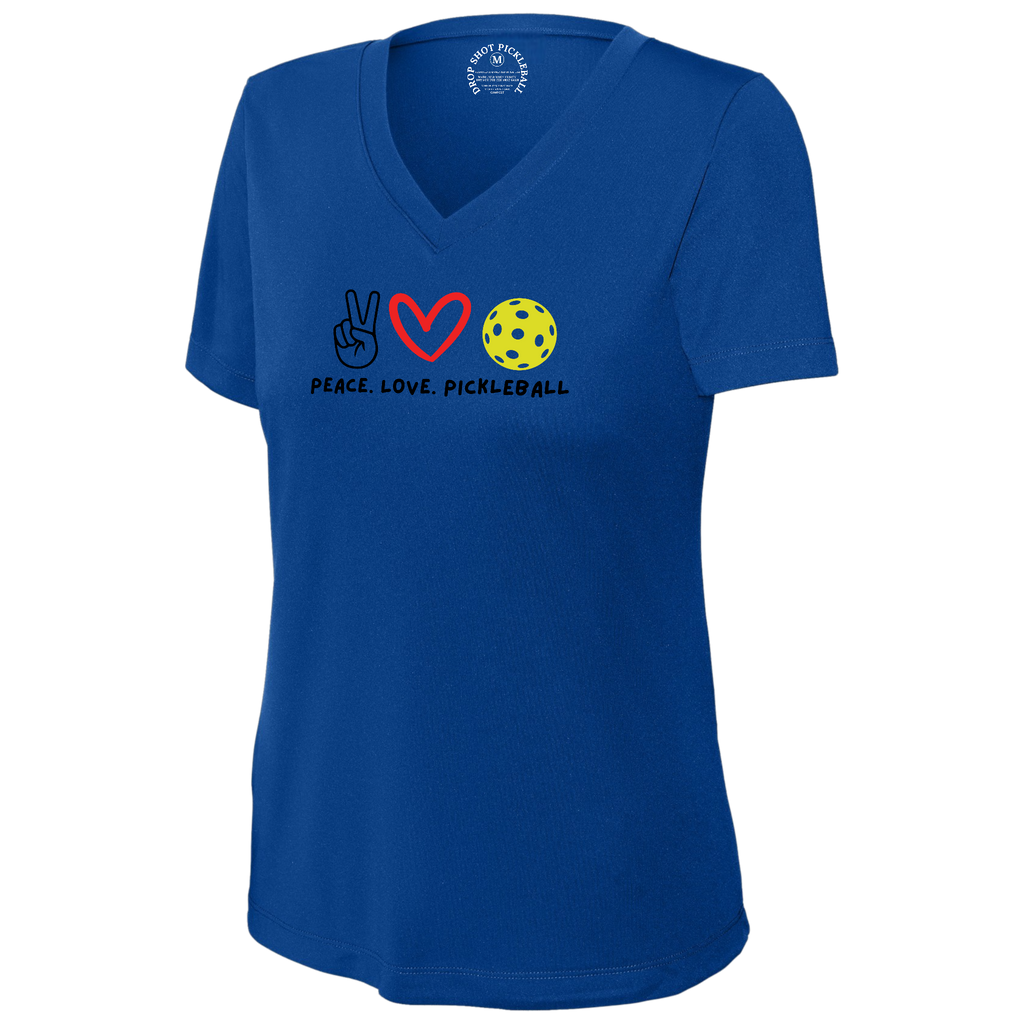 Peace Love Womens Short Sleeve V Neck Performance
