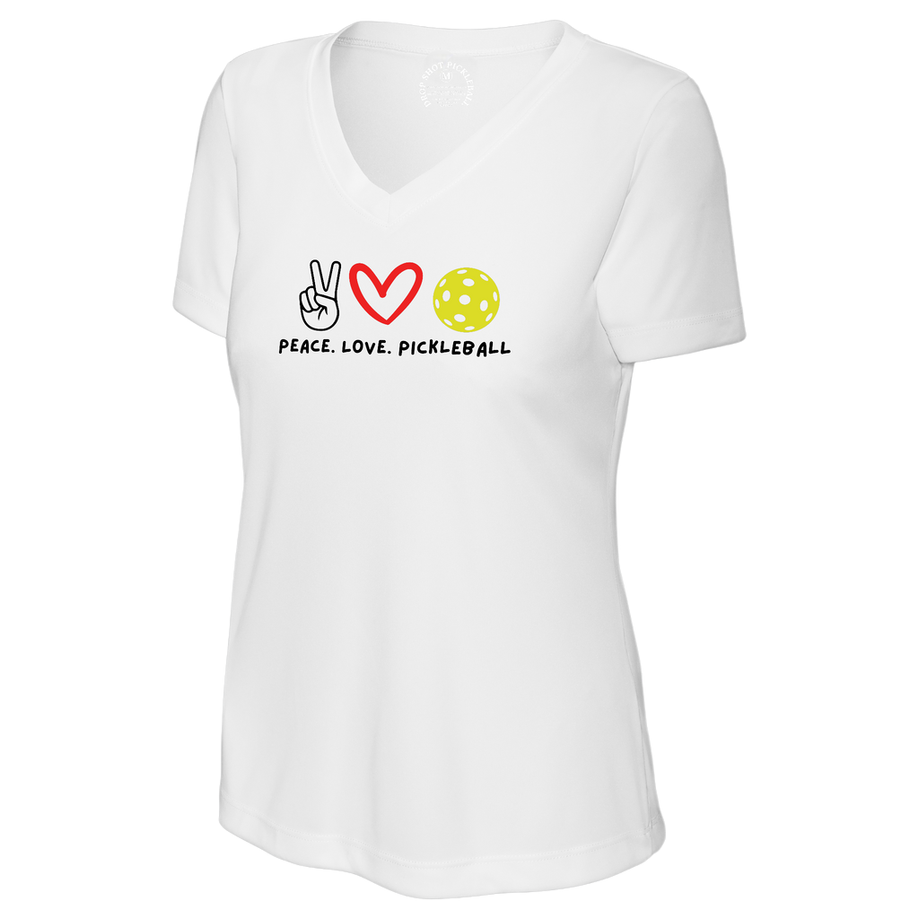 Peace Love Womens Short Sleeve V Neck Performance