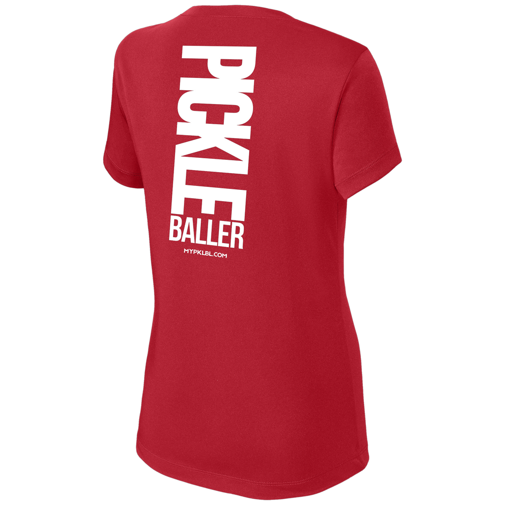 My pklbl Womens Short Sleeve V Neck Big Back Logo