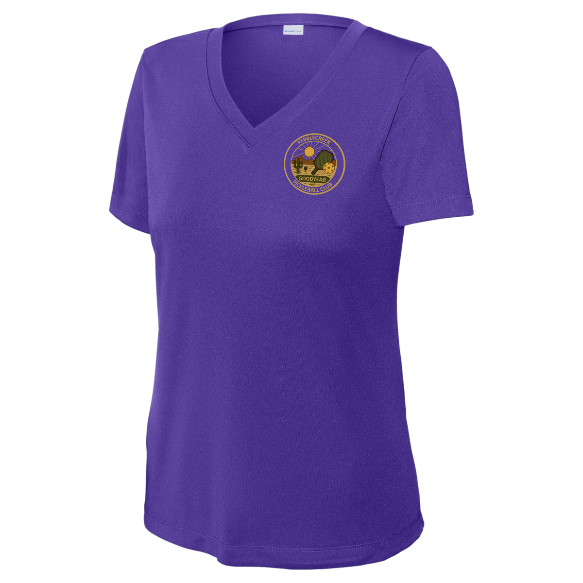 PebbleCreek Womens Short Sleeve V Neck Performance Small Alt Logo