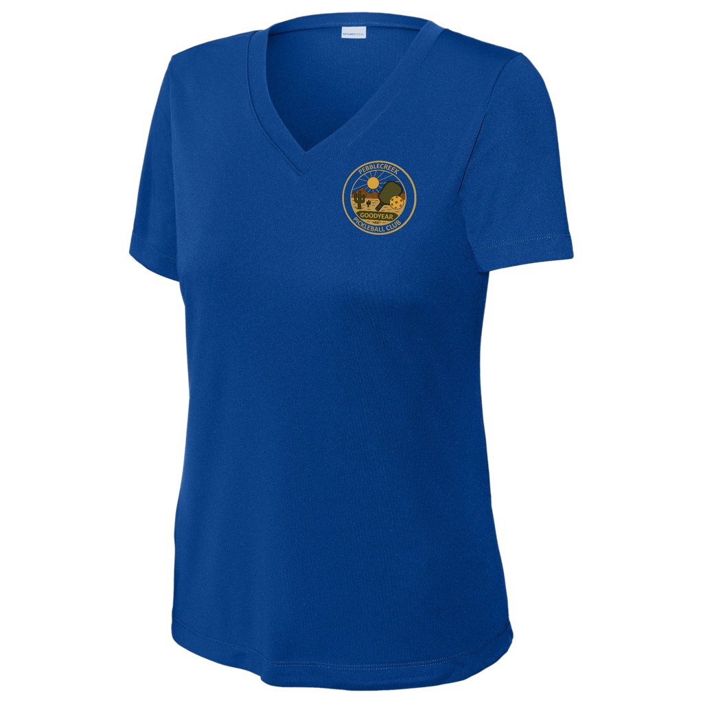 PebbleCreek Womens Short Sleeve V Neck Performance Small Alt Logo