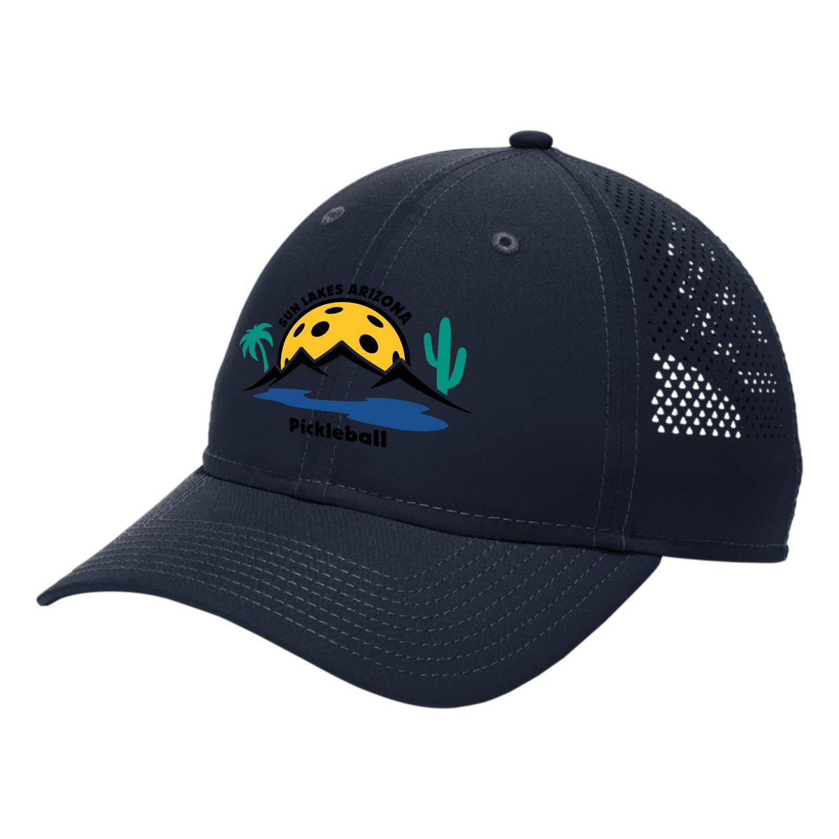 Sun Lakes Unisex Perforated Performance Cap Black Logo
