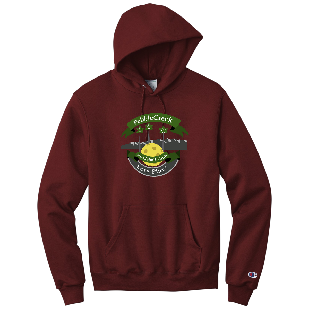 PebbleCreek Unisex Champion Hoodie Large Main Logo