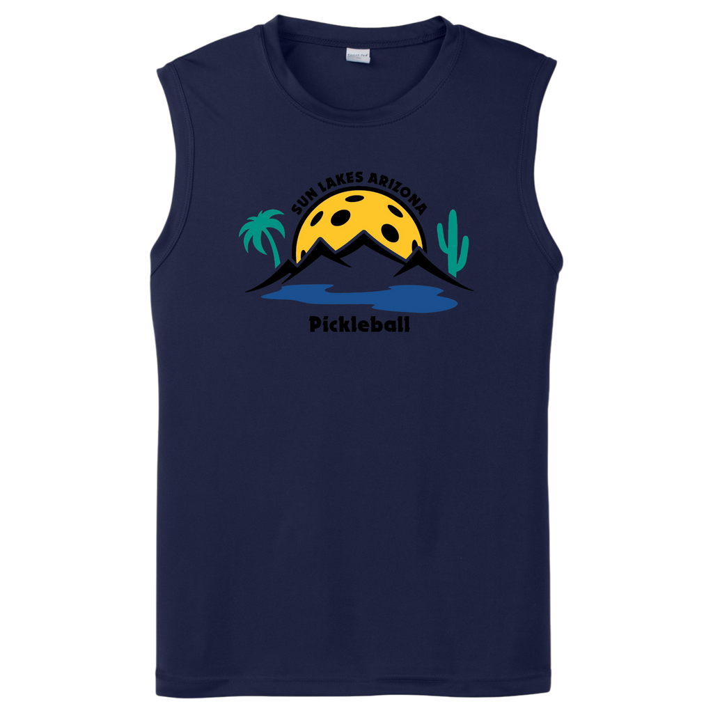 Sun Lakes Mens Performance Sleeveless T Large Logo