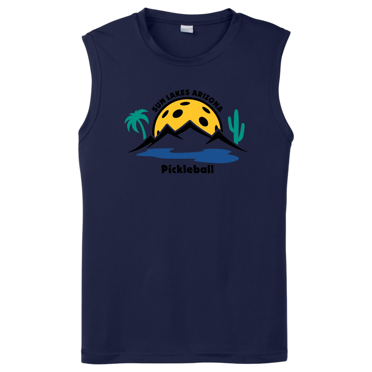 Sun Lakes Mens Performance Sleeveless T Large Logo