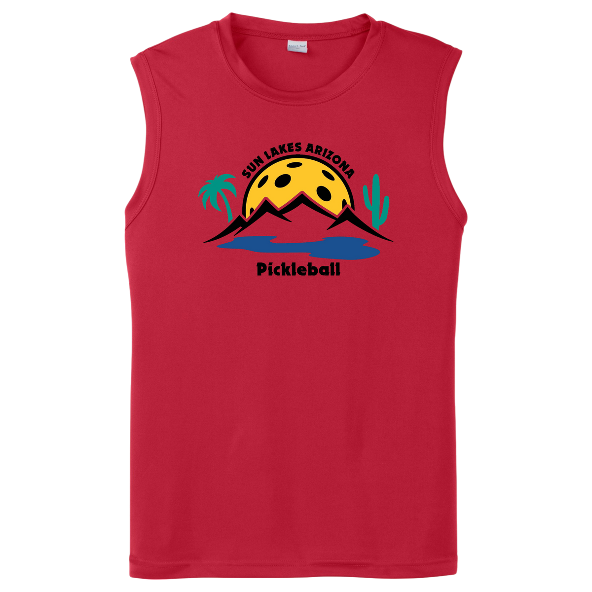 Sun Lakes Mens Performance Sleeveless T Large Logo