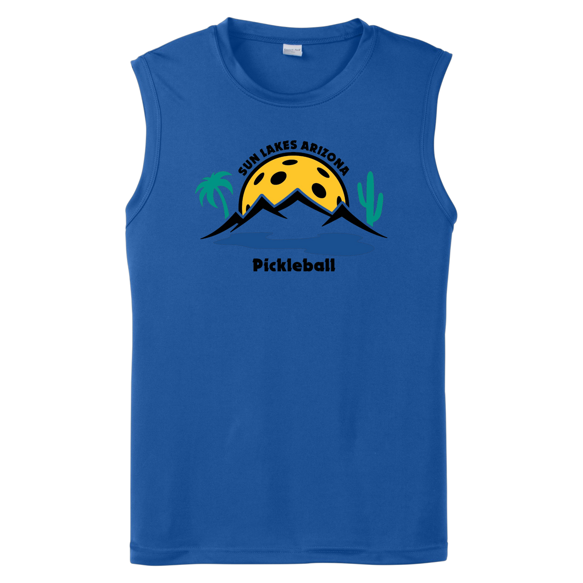 Sun Lakes Mens Performance Sleeveless T Large Logo