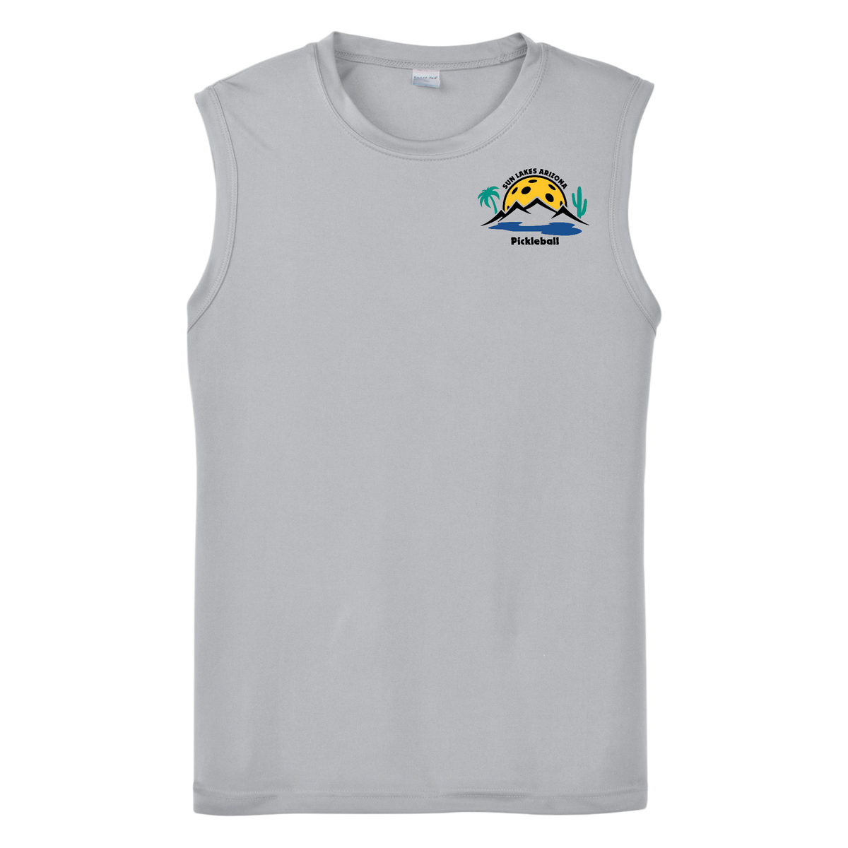 Sun Lakes Mens Performance Sleeveless T Small Logo