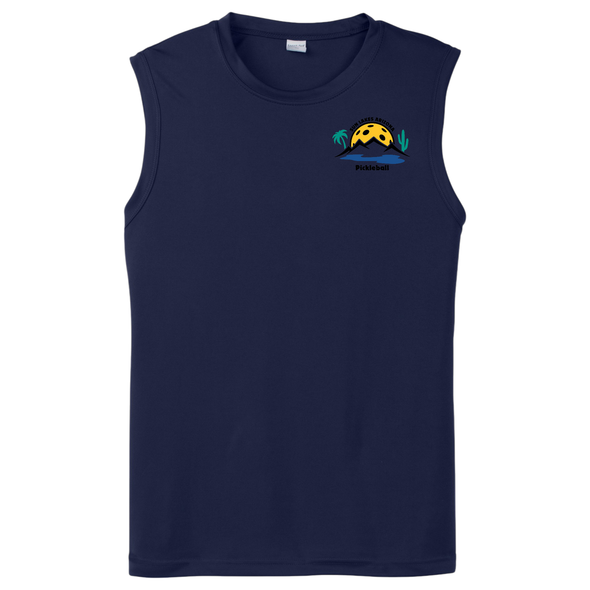 Sun Lakes Mens Performance Sleeveless T Small Logo